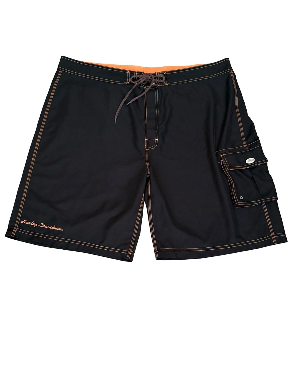 RARE Harley-Davidson Men's Swim Board Shorts 3XL Black Orange Biker Utility Gorp